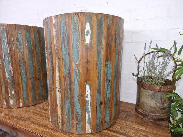 Vintage Rustic Reclaimed Boatwood Barrel Bed Side Coffee lamp Table