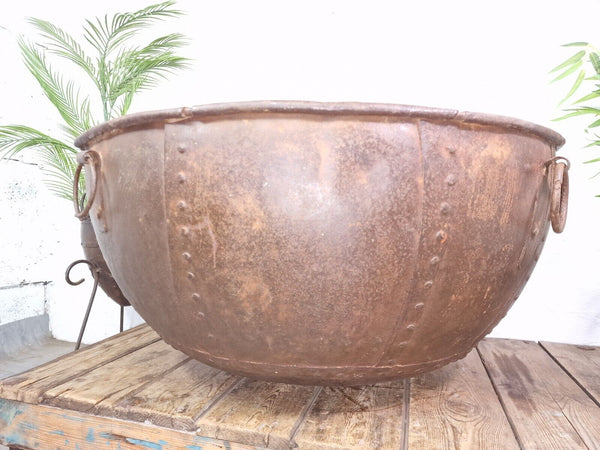 Giant Large Xl Indian Metal Riveted Kadai Fire Pit Garden Planter Drinks Cooler