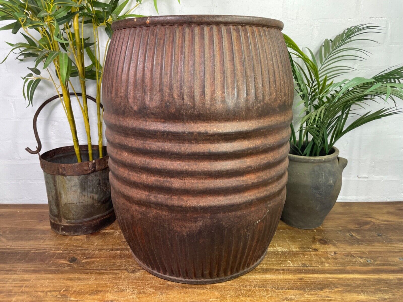 Large Vintage Reclaimed Original Heavy Duty Metal Dolly Tub Garden Planter