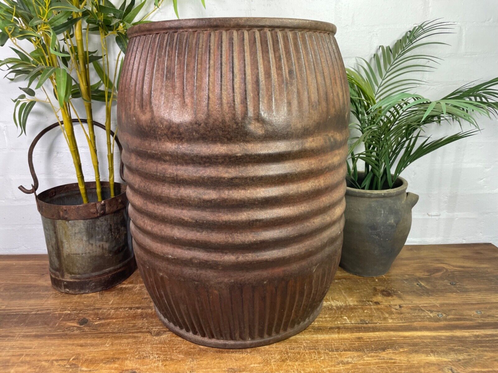 Large Vintage Reclaimed Original Heavy Duty Metal Dolly Tub Garden Planter
