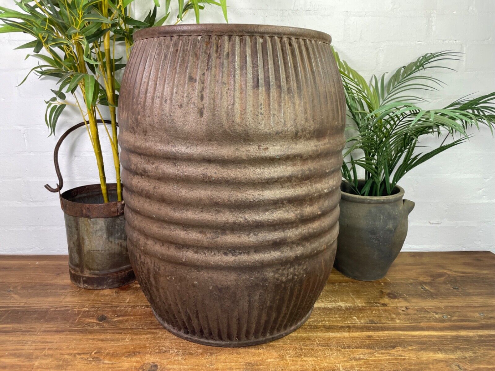 Large Vintage Reclaimed Original Heavy Duty Metal Dolly Tub Garden Planter