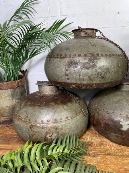 Vintage Rustic Hand Beaten Riveted Indian Industrial Hanging Light Lamp Shade