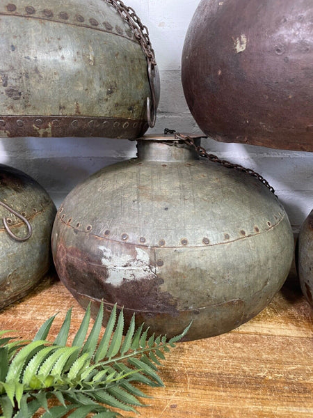 Vintage Rustic Hand Beaten Riveted Indian Industrial Hanging Light Lamp Shade