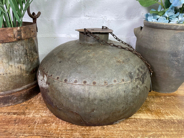 Vintage Rustic Hand Beaten Riveted Indian Industrial Hanging Light Lamp Shade