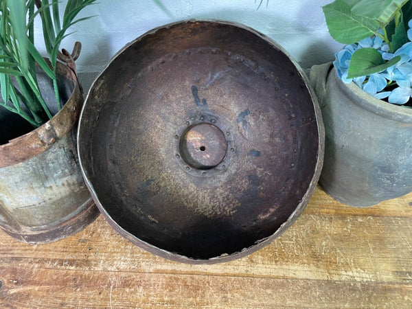 Vintage Rustic Hand Beaten Riveted Indian Industrial Hanging Light Lamp Shade