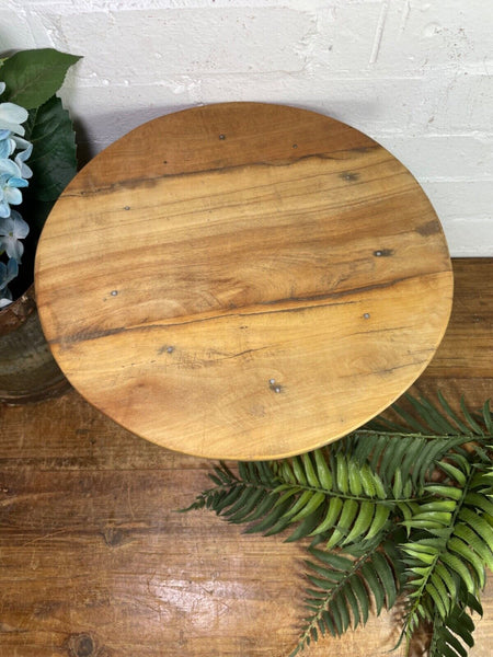 Vintage Rustic Wabi Sabi Hand Carved Indian Wooden Mortar Side Lamp Drinks Table