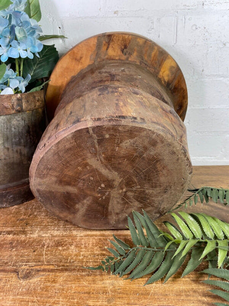 Vintage Rustic Wabi Sabi Hand Carved Indian Wooden Mortar Side Lamp Drinks Table