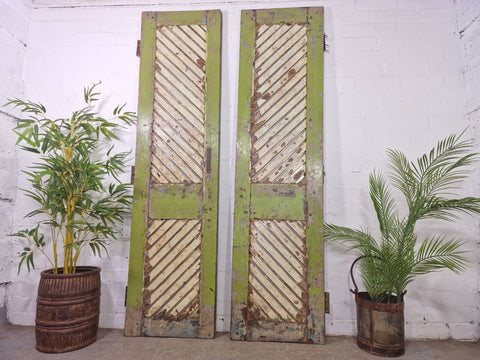 Old Pair Vintage Reclaimed Indian Wooden Iron Doors Shutters Garden Gates Screen