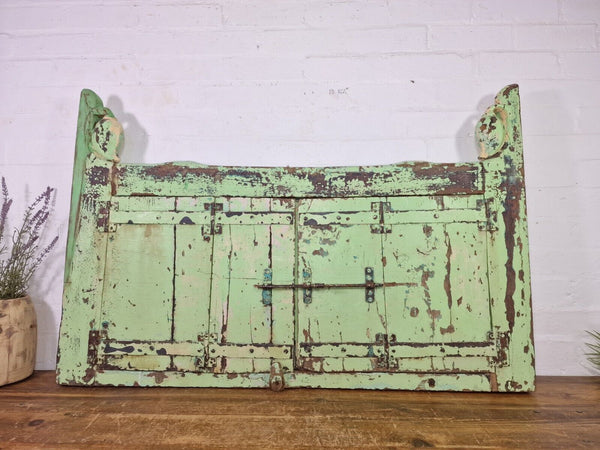 Large Vintage Indian Solid Wooden Window Frame Shutters Wrought Iron Bars