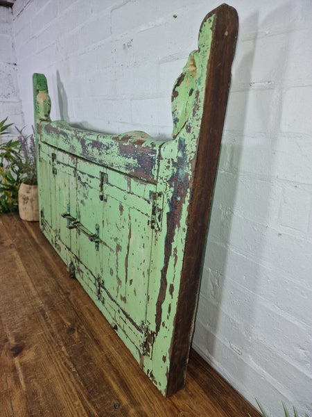 Large Vintage Indian Solid Wooden Window Frame Shutters Wrought Iron Bars