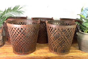 Rustic Reclaimed Metal Lattice Bucket Log Kindling Basket Waste Paper Bin