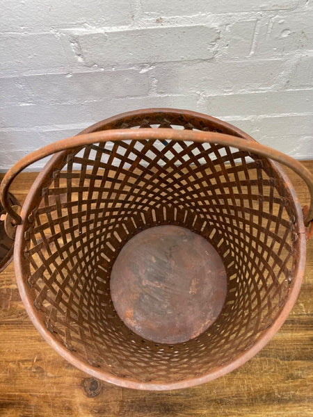 Rustic Reclaimed Metal Lattice Bucket Log Kindling Basket Waste Paper Bin