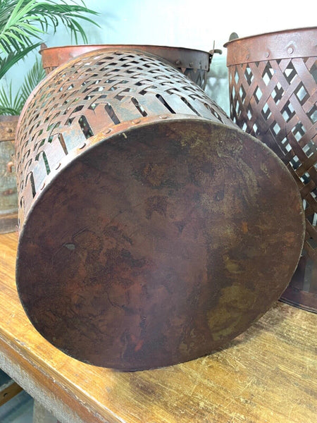 Rustic Reclaimed Metal Lattice Bucket Log Kindling Basket Waste Paper Bin