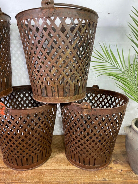 Rustic Reclaimed Metal Lattice Bucket Log Kindling Basket Waste Paper Bin