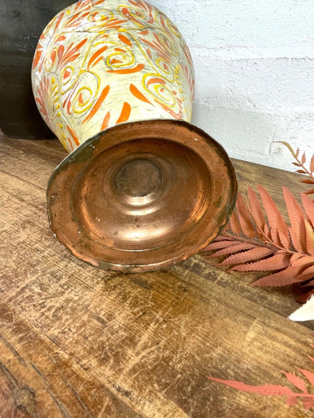 Vintage Indian Hand Painted Metal Urn Dry Flower Vase