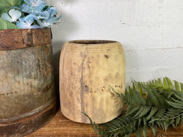 Vintage Rustic Indian Wabi Sabi Hand Carved Wooden Grain Measure Storage Pot