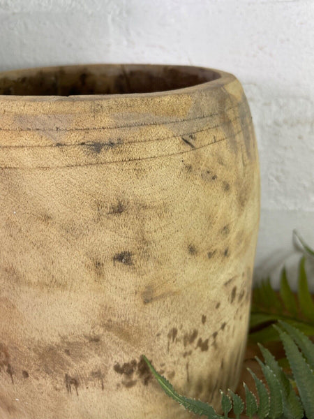 Vintage Rustic Indian Wabi Sabi Hand Carved Wooden Grain Measure Storage Pot