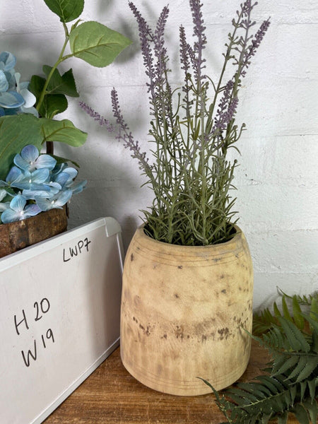 Vintage Rustic Indian Wabi Sabi Hand Carved Wooden Grain Measure Storage Pot