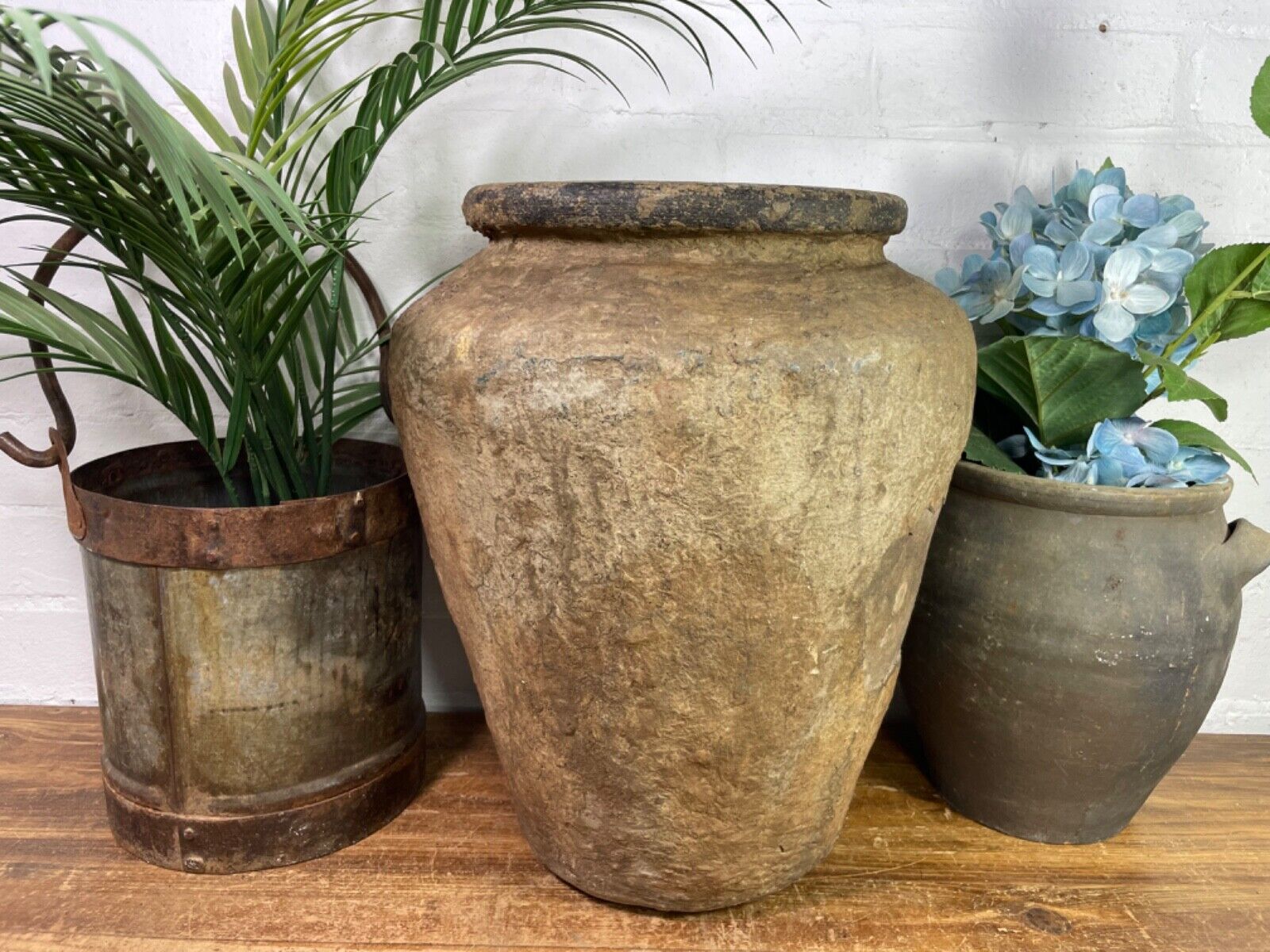 Vintage Rustic Antique Indian Clay Grain Storage Olive Jar Java Pot Urn