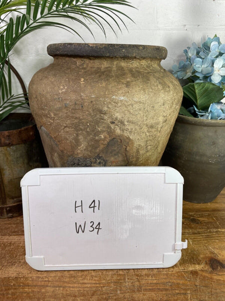 Vintage Rustic Antique Indian Clay Grain Storage Olive Jar Java Pot Urn