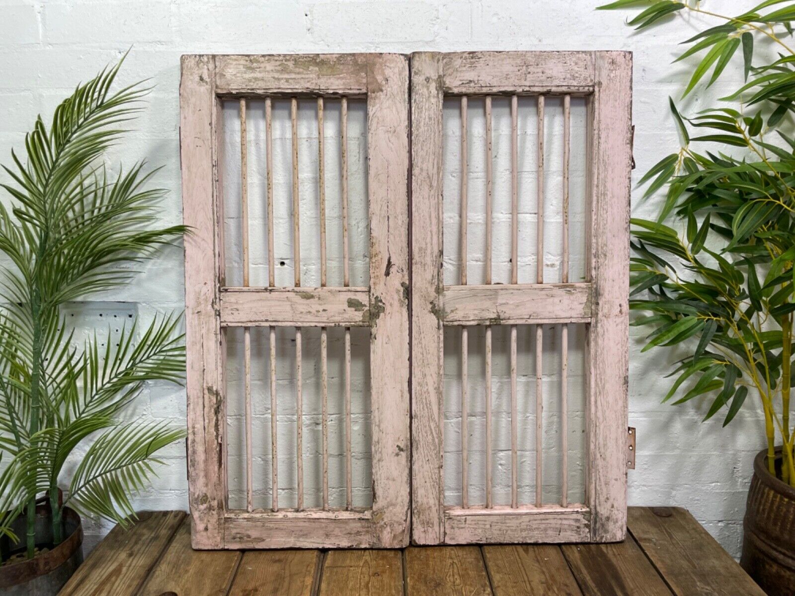 Old Pair Vintage Reclaimed Indian Wooden Iron Saloon Doors Shutters Garden Gates