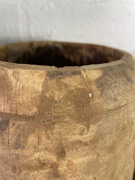 Vintage Rustic Indian Wabi Sabi Hand Carved Wooden Grain Measure Storage Pot