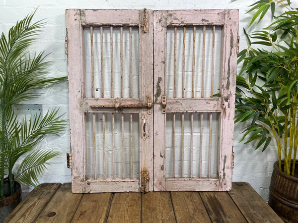 Old Pair Vintage Reclaimed Indian Wooden Iron Saloon Doors Shutters Garden Gates