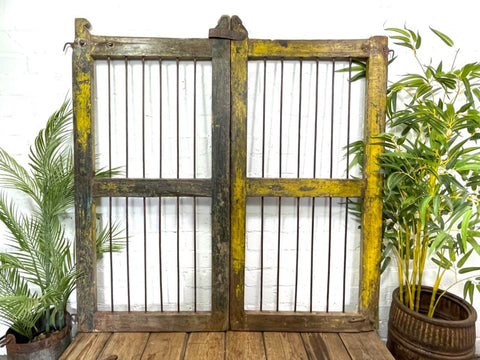 Old Pair Vintage Reclaimed Indian Wooden Iron Saloon Doors Shutters Garden Gates