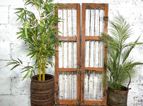 Old Pair Vintage Reclaimed Indian Wooden Iron Saloon Doors Shutters Garden Gates