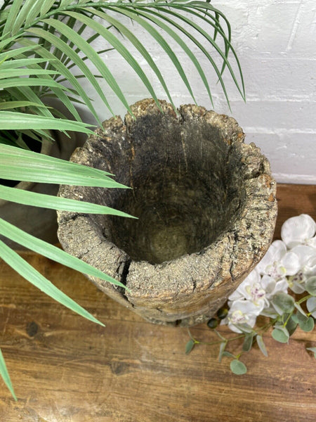 Vintage Antique Rustic Wabi Sabi Hand Carved Wooden Mortar Bowl Candle Holder