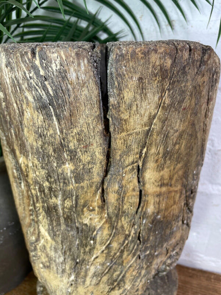 Vintage Antique Rustic Wabi Sabi Hand Carved Wooden Mortar Bowl Candle Holder