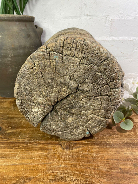 Vintage Antique Rustic Wabi Sabi Hand Carved Wooden Mortar Bowl Candle Holder
