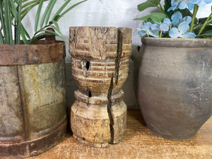 Vintage Antique Rustic Wabi Sabi Hand Carved Wooden Mortar Bowl Candle Holder