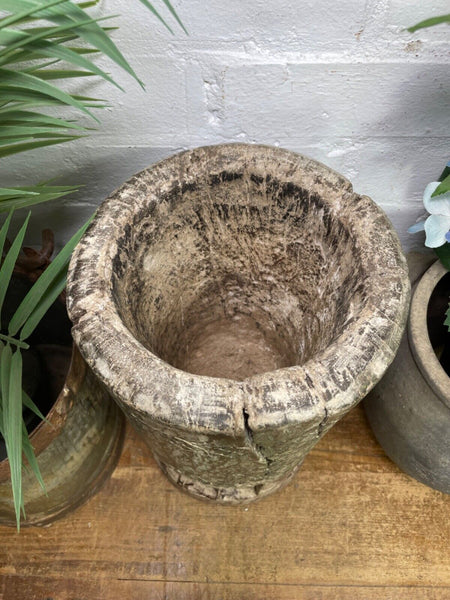 Vintage Antique Rustic Wabi Sabi Hand Carved Wooden Mortar Bowl Candle Holder