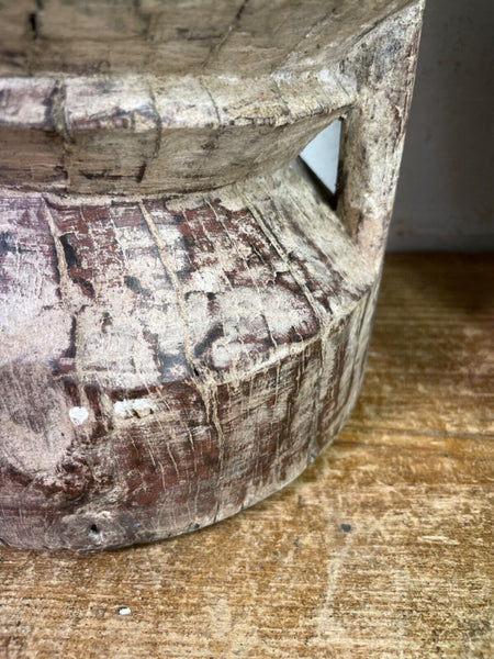 Vintage Antique Rustic Wabi Sabi Hand Carved Wooden Mortar Bowl Candle Holder