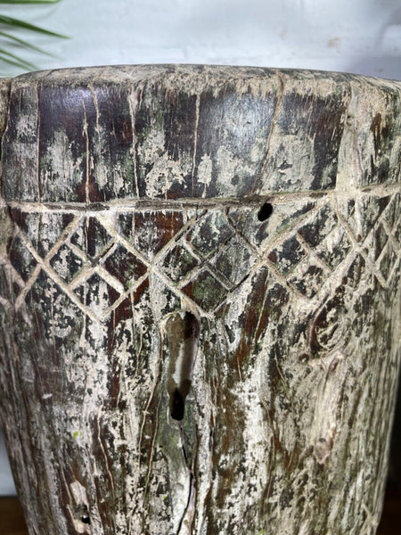Vintage Antique Rustic Wabi Sabi Hand Carved Wooden Mortar Bowl Candle Holder