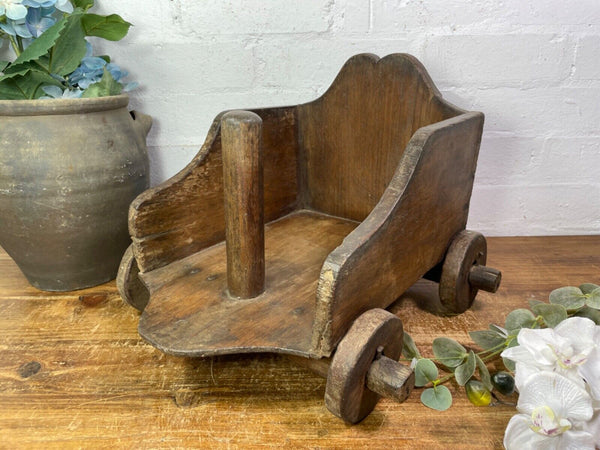 Rare Vintage Antique Colonial Indian Hardwood Childrens Toy Pull Along Cart