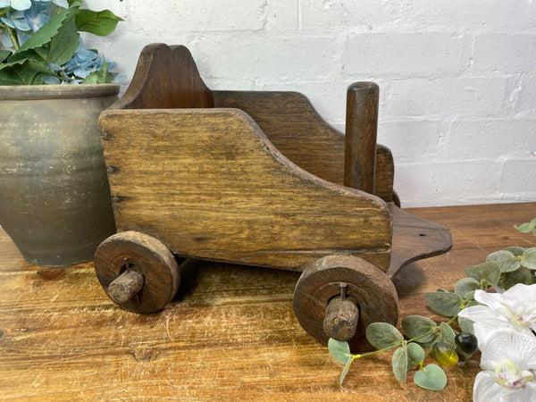 Rare Vintage Antique Colonial Indian Hardwood Childrens Toy Pull Along Cart