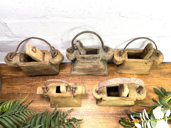 Vintage Indian Rustic Wabi Sabi Hand Carved Teak Wooden Oil Lantern Container