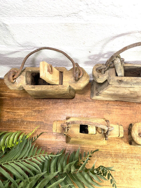 Vintage Indian Rustic Wabi Sabi Hand Carved Teak Wooden Oil Lantern Container