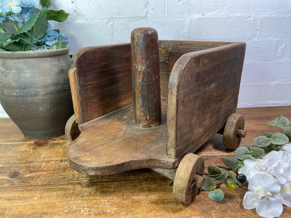 Rare Vintage Antique Colonial Indian Hardwood Childrens Toy Pull Along Cart