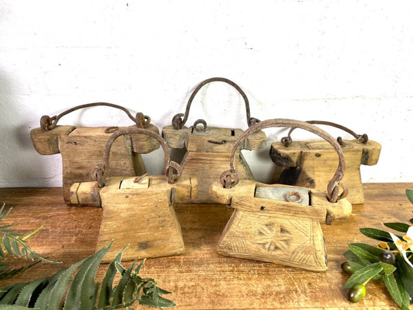 Vintage Indian Rustic Wabi Sabi Hand Carved Teak Wooden Oil Lantern Container