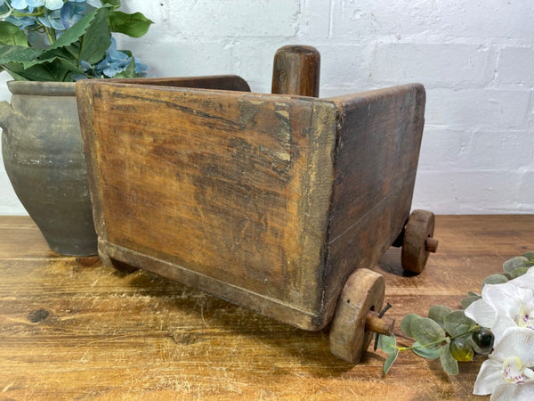 Rare Vintage Antique Colonial Indian Hardwood Childrens Toy Pull Along Cart