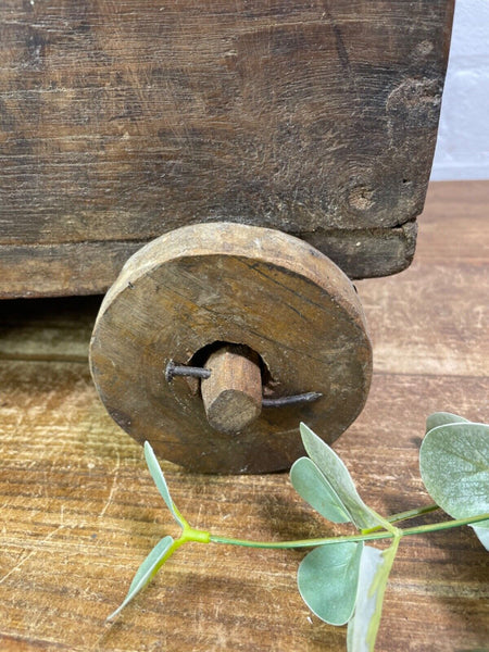 Rare Vintage Antique Colonial Indian Hardwood Childrens Toy Pull Along Cart