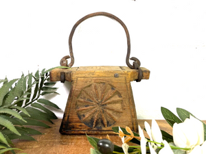 Vintage Indian Rustic Wabi Sabi Hand Carved Teak Wooden Oil Lantern Container