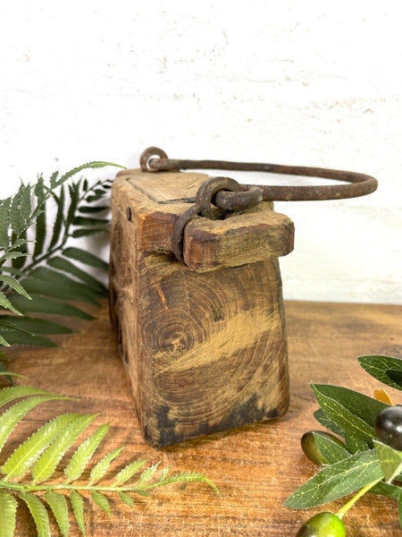 Vintage Indian Rustic Wabi Sabi Hand Carved Teak Wooden Oil Lantern Container