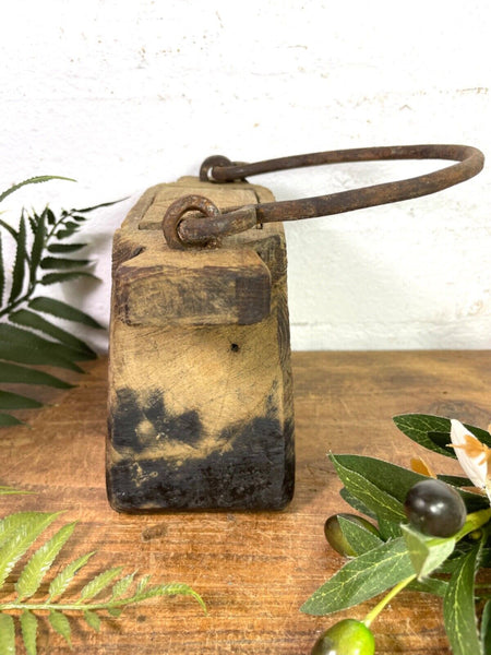 Vintage Indian Rustic Wabi Sabi Hand Carved Teak Wooden Oil Lantern Container