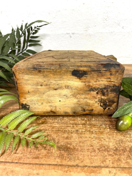 Vintage Indian Rustic Wabi Sabi Hand Carved Teak Wooden Oil Lantern Container