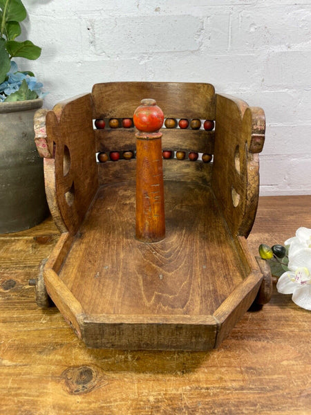 Rare Vintage Antique Colonial Indian Hardwood Childrens Toy Pull Along Cart