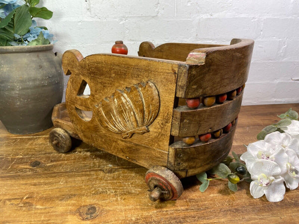 Rare Vintage Antique Colonial Indian Hardwood Childrens Toy Pull Along Cart
